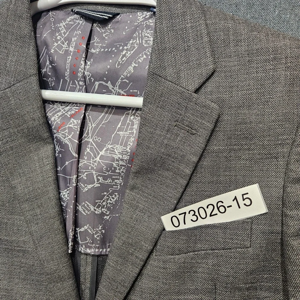 Nautica Mens Grey Textured Two Button Sport Blazer 42R Map Lining Patch Pocket